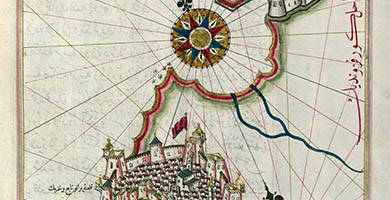 5618  Piri_ Reis_-_ Map_of_the_ Coastline_from_ Piran_as_ Far_as_ Izola_-_ Walters_ W658178 B_-_ Full_ Page-edit