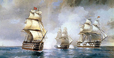 4679  Aivazovsky _ Brig_ Mercury_ Attacked_by_ Two_ Turkish_ Ships_1892