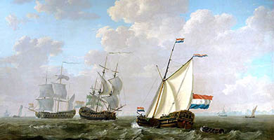 4724  Jacob_van_ Strij_-_ Het_jacht_van_de_kamer_ Rotterdam_begroet_een_ OostindiÃ«vaarder