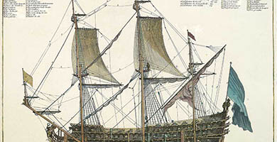 4927  Coupedun Amiralde104piecesde Canonavecsesprincipalesproportionsetlesnomsdespiecesdudedan  M O R T I E R  P. 1695