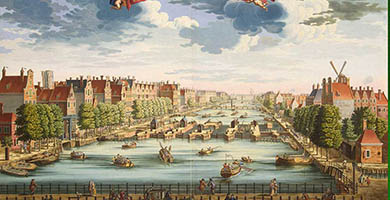 3795  Stoopendael_ Daniel- Z Z Z- View_of_ Amsterdam_with_a_ Bridge_ Crossing_the_ Amstel_ River_and_the_ Building_of_the_ Orphanage