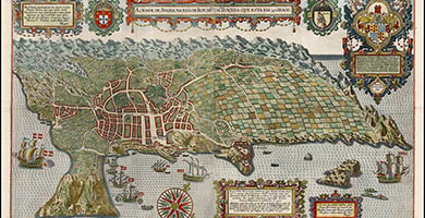 4297  A Cidade De Angra. Na Ilha De Iesu Xpoda Tercera Que Esta Em39 Graos  Jan Huygen Van Linschoten 1596