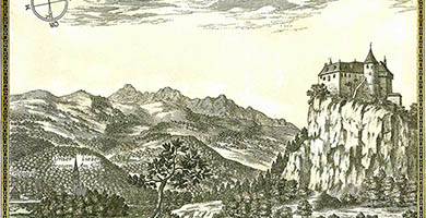 4372  Bled 30x21 Feldes  Janez Vajkard Valvasor 1679