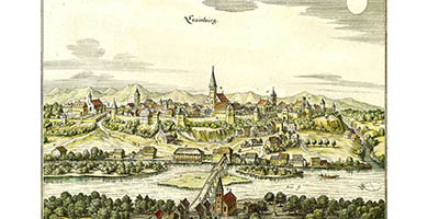 4414 5a Kranj 35x25 Crainburg  Matthaeus Merian 1649