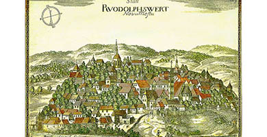 4417 8b Novo Mesto  Rudolphswert  Janez Vajkard Valvasor 1679akvarel