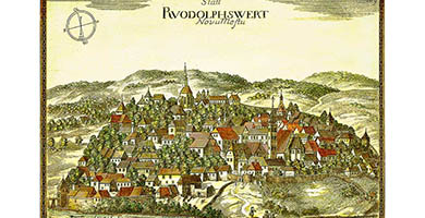 4418 8b Novo Mesto  Rudolphswert  Janez Vajkard Valvasor 1679akvarel1